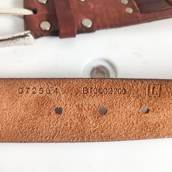 Fossil Belt Large Size 39" Waist Leather Western Brown Woven Studded Textured - Picture 7 of 10
